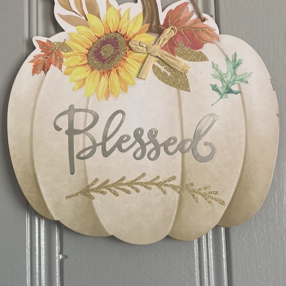NWT Cream Glittered Pumpkin w/ Galvanized BLESSED Fall Harvest Decoration 🌻🍂🍁 - Picture 5 of 9